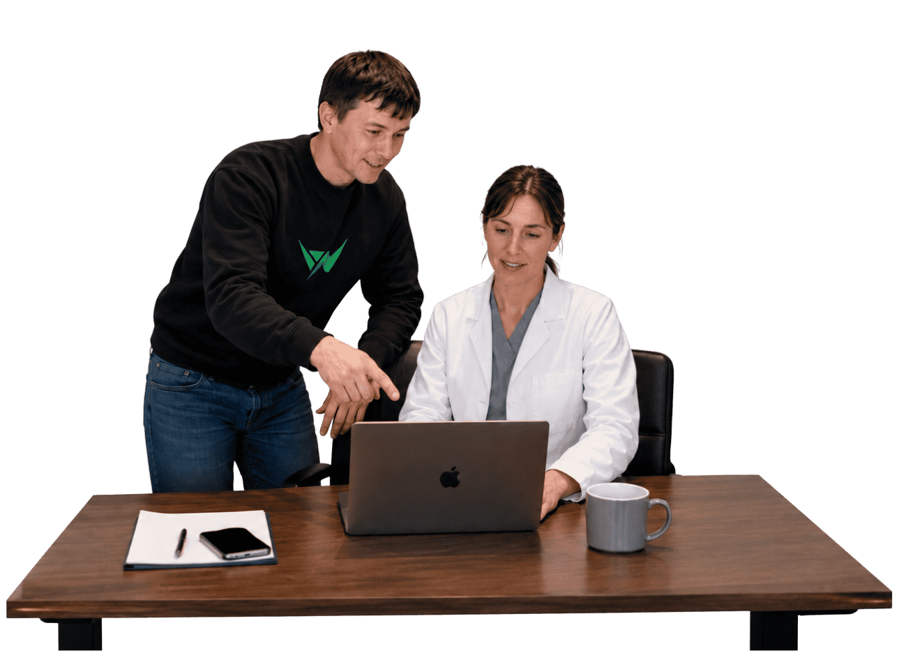 Healthcare software development team — clinicians and engineers collaborating on a medical platform